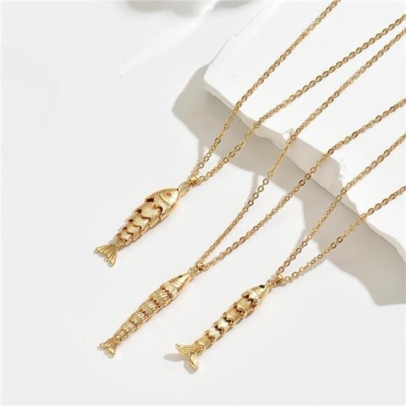 Gold Fish Charm Necklace | Exquisite Pendant Jewelry for Women - Picture 3 of 5